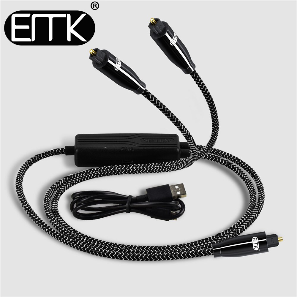 EMK Optical Fiber Splitter 1 in 2 Out Toslink Splitter Optic Audio Cable Splitter, with 24K Gold Plated Connectors for CD Player
