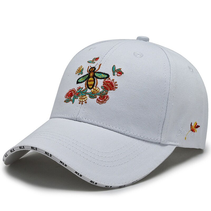 Unisex Paar Baseball Cap Mode Bloem Borduren Zon Hoeden Hard Top Honkbal Hoeden Voor Vrouwen: White