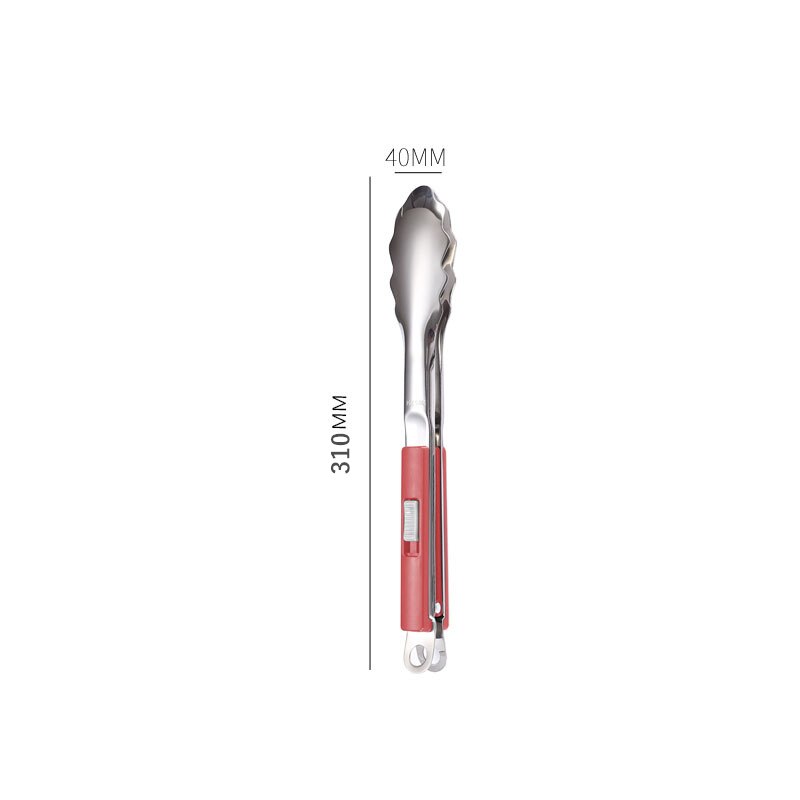 Sliding Button Food Barbecue Grill Tongs Stainless Steel Bread Buffet Clip Non-Stick Clamp Home Kitchen Cooking Accessories: 12 Inch Red