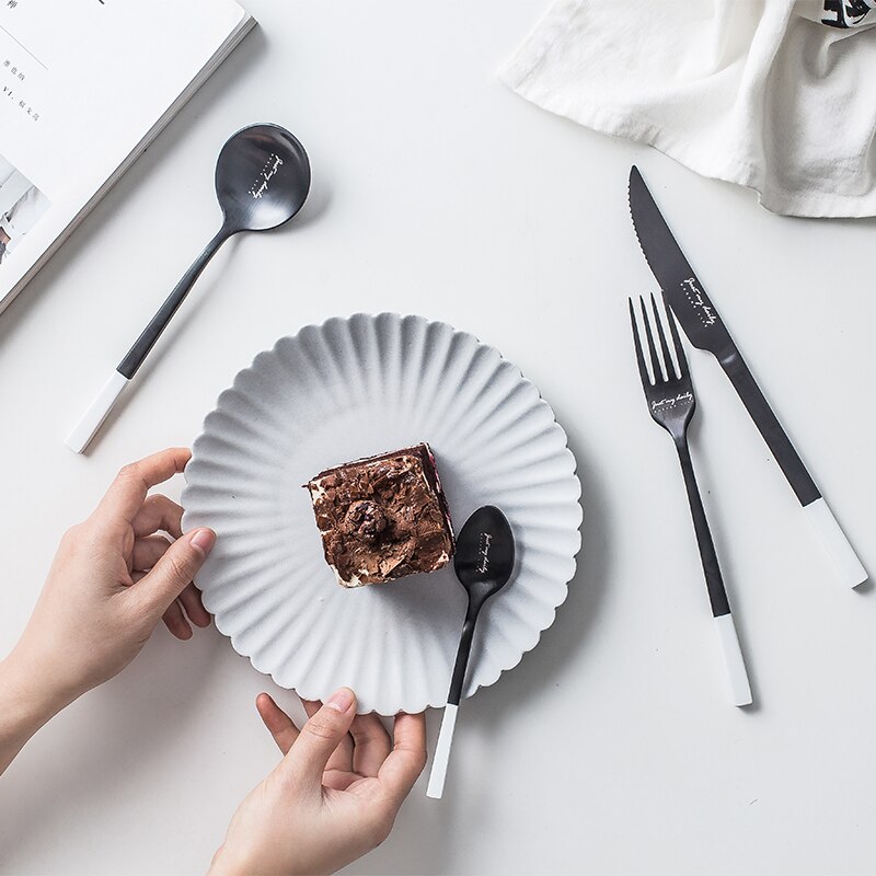 Nordic Stainless Steel Cutlery Set Black and White Western Tableware Knife Fork Spoon Set Chopsticks Creativedinnerware Set