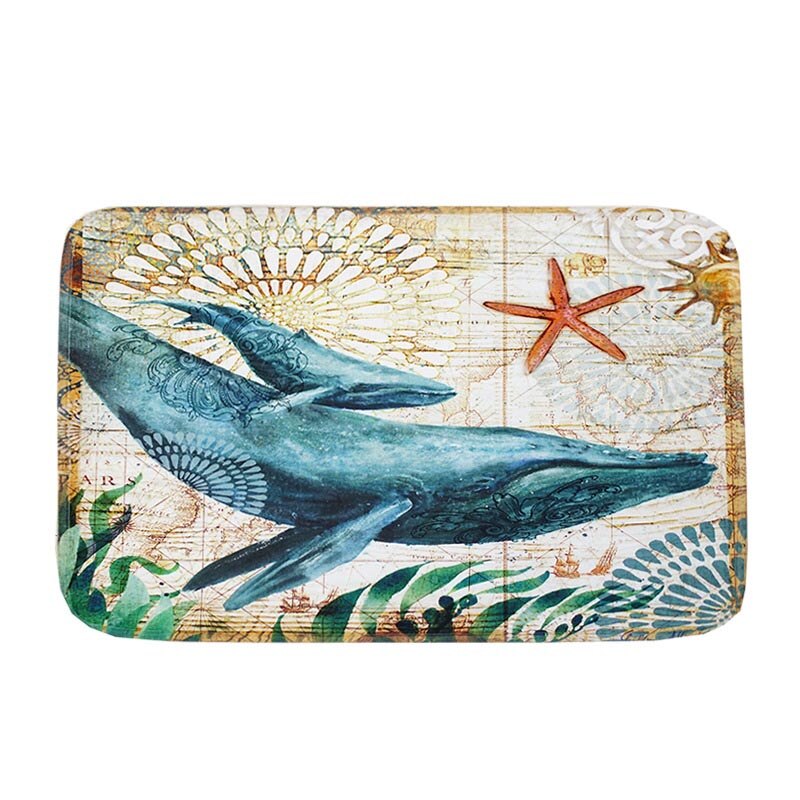 Havstil skildpadde blæksprutte bademåtte flanelhval badeværelse skridsikkert måttedekoration hjemdekoration søhest dørmåtte badmat tapis de bain: 3