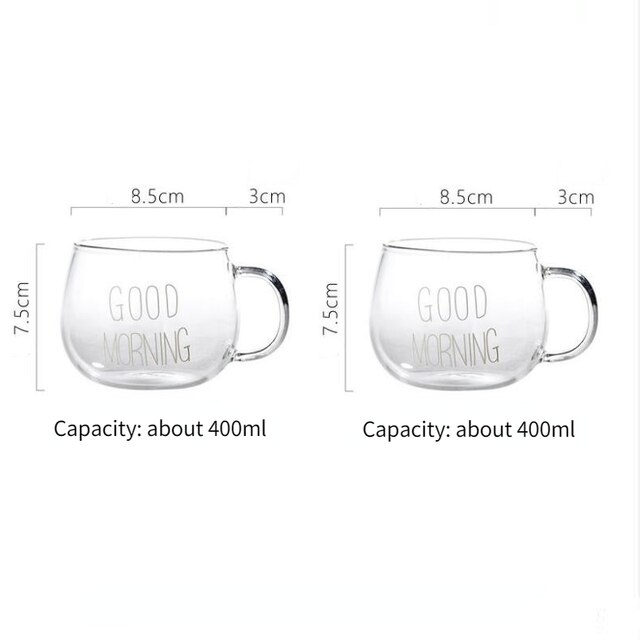 1/2/4PC Good Morning Milk Tea Coffee Yogurt Oat Cup Cocktail Glass Crystal Mugs Letter Printed Mug Transparent with Lip: 2PC white letter