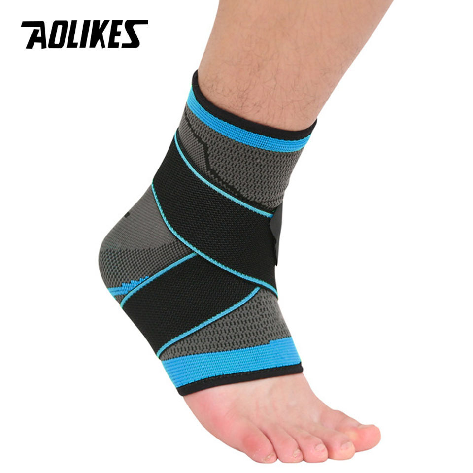 AOLIKES 1PCS 3D Weaving Elastic Nylon Strap Ankle Support Brace Badminton Basketball Football Taekwondo Fitness Heel Protector: Blue / XL