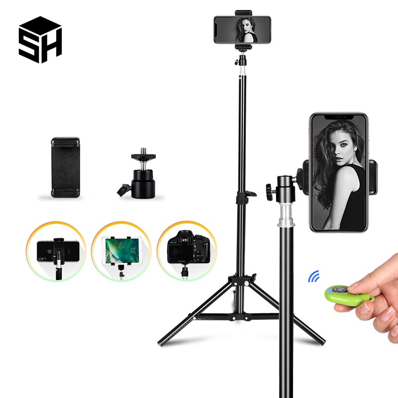 Treppiede SH Selfie 1/4 treppiede in alluminio con testa a vite per supporto per telefono fotocamera digitale con telecomando compatibile con Bluetooth