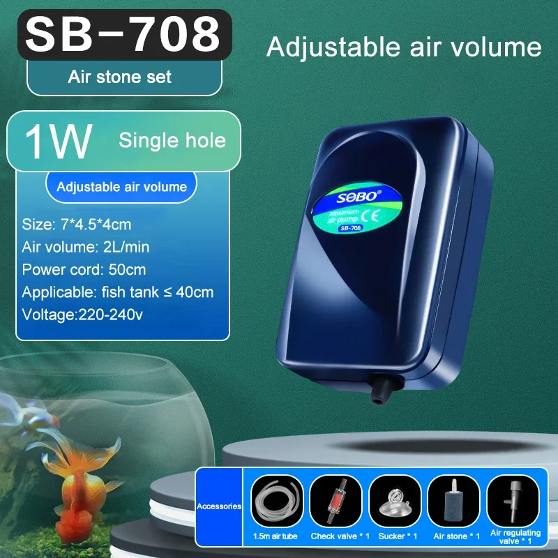 SOBO Silencioso Aquário Bomba de Ar de Oxigênio Tanque de Peixes Volume de Ar Ajustável Oxigenador de Alta Potência Compressor de Ar Aerador 220v 12w: YELLOW