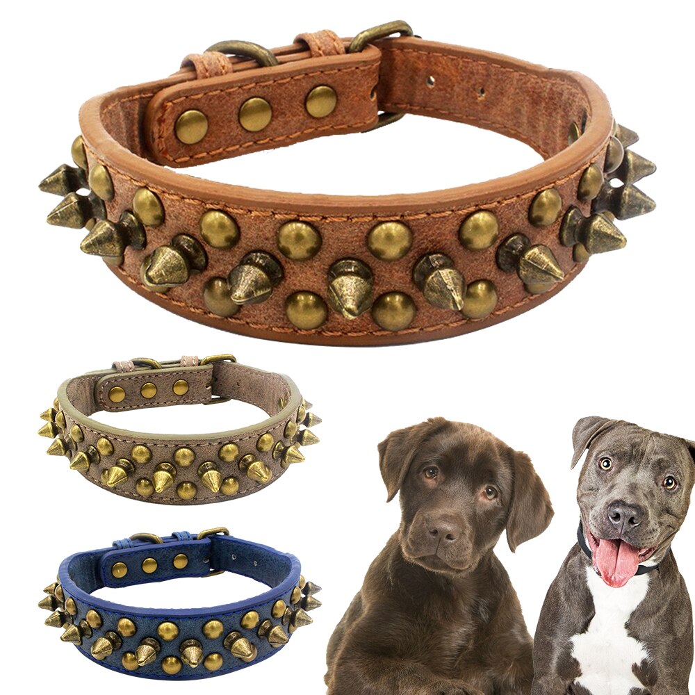 Hond Kraag Lederen Punk Spiked Studded Rivet Halsbanden Ronde Spikes Duurzaam Pet Producten voor Kleine/Medium/Larges honden XS-XL