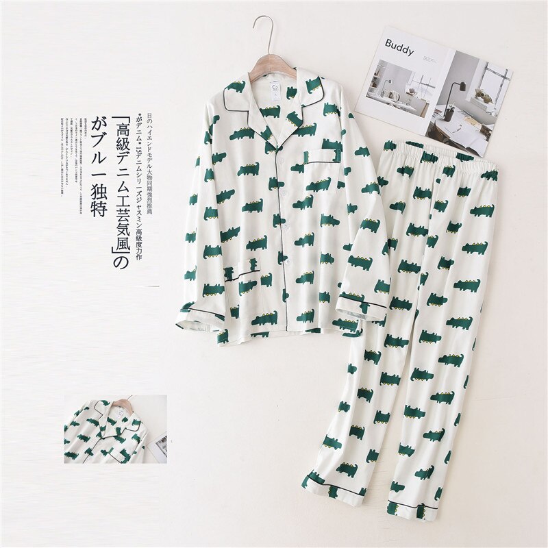 JULY'S SONG Women Spring Cotton Soft Printing Pajamas Set 2 Pieces Sleepwear Long Sleeve Trousers Women Casual Homewear