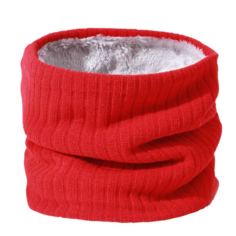 Foulard à rayures épaisses pour femmes et hommes, en velours, écharpe couleur unie, bonnet pour l'extérieur, protège cou, oreilles, bonnet d'hiver,: Red