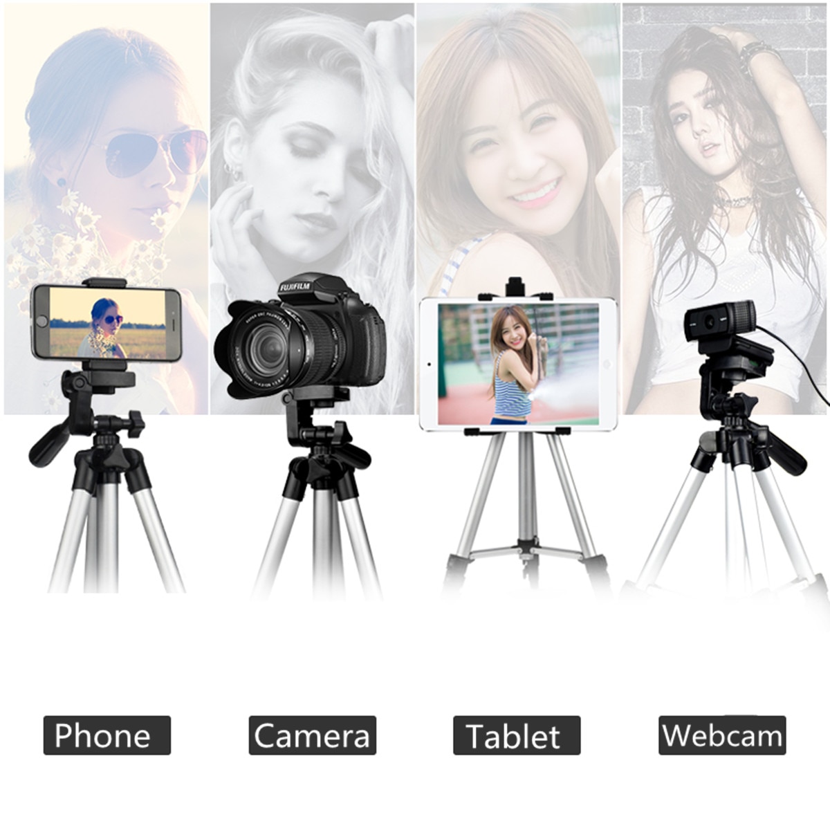 Portable 36-100 cm Tripod Stand With Rocker Arm Adjustable For Camera Phone Mount Holder Clip Bracket Set For Cell Phone Camera