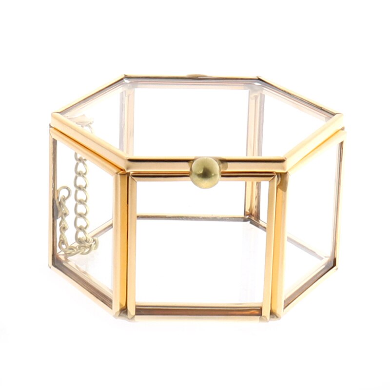 Caja geométrica de cristal transparente para joyería, organizador de joyería, soporte, caja de anillo, collar, pulseras, pendientes, accesorios de almacenamiento de joyería, 1 ud.: gold