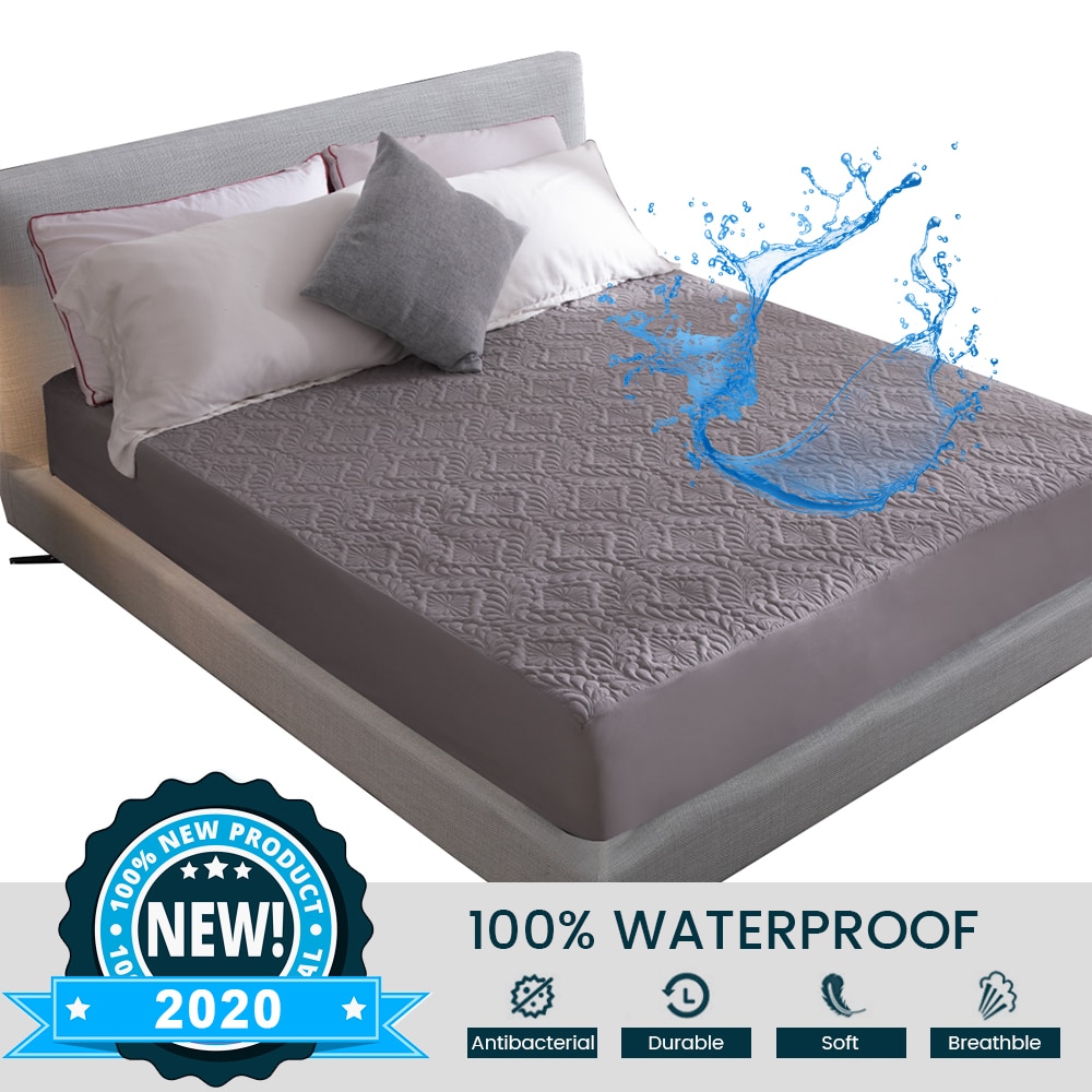 Waterdichte Matrasbeschermer Effen Kleur Gewatteerde Reliëf Premium Matras Protector Ademend Geruisloze Matras Pad Cover