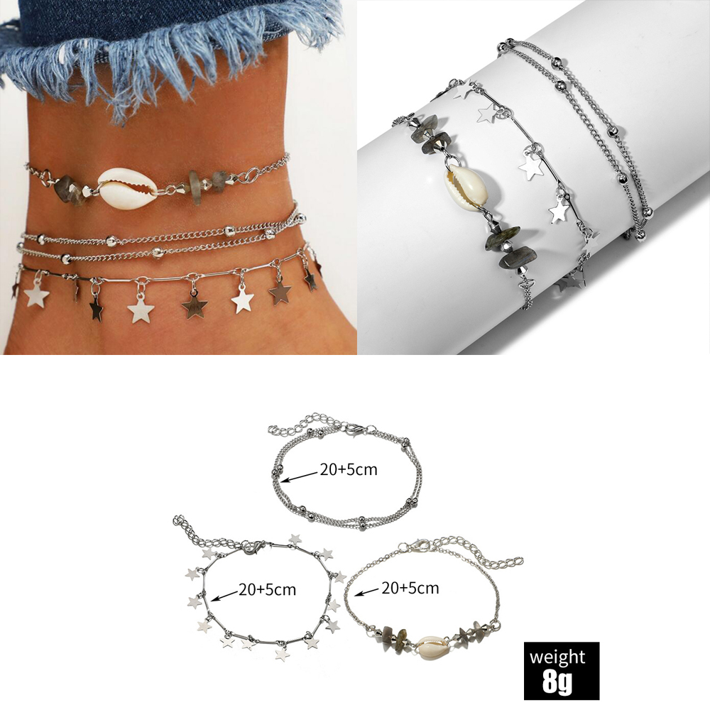 1Set Neue Böhmischen Shell Fußkettchen Für Frauen Stein Perlen Einstellbare Fußkettchen Armband Handgemachte Sommer Strände Schmuck Zubehör