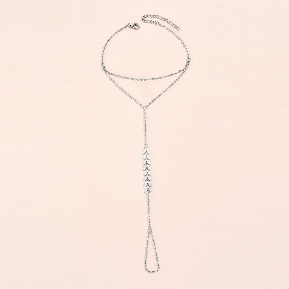 2022 Nowy moda Fishbone łańcuch bransoletka pierścień palec dla kobiet kolor srebrny połączyć łańcuchy bransoletka z pierścionkiem bransoletki akcesoria: Default Title