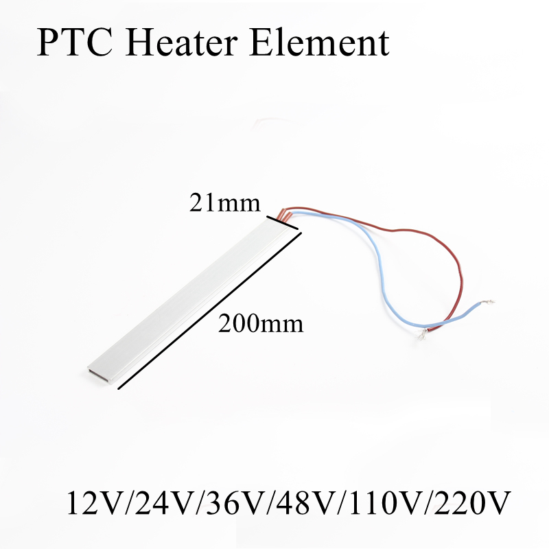 200 x 21mm 12v 24v 220v ptc värmeelement konstant termostat termistor luftvärmegivare aluminiumskal 200*21mm