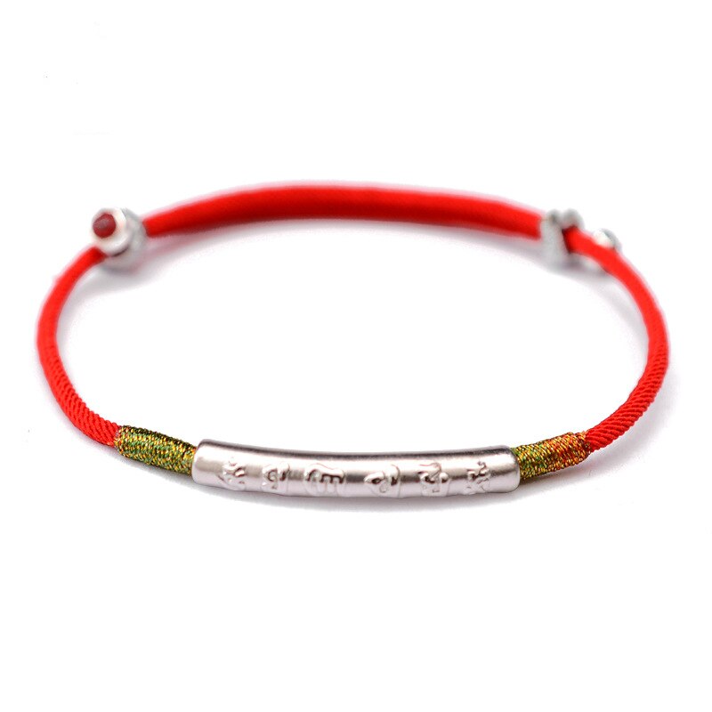 POHIER 999 in Argento sterlina Sei parole mantra Buddismo Tibetano Pendenti E Ciondoli Braccialetto di Cera Rossa A Mano di fortunato Gioielli Amuleto: color argento