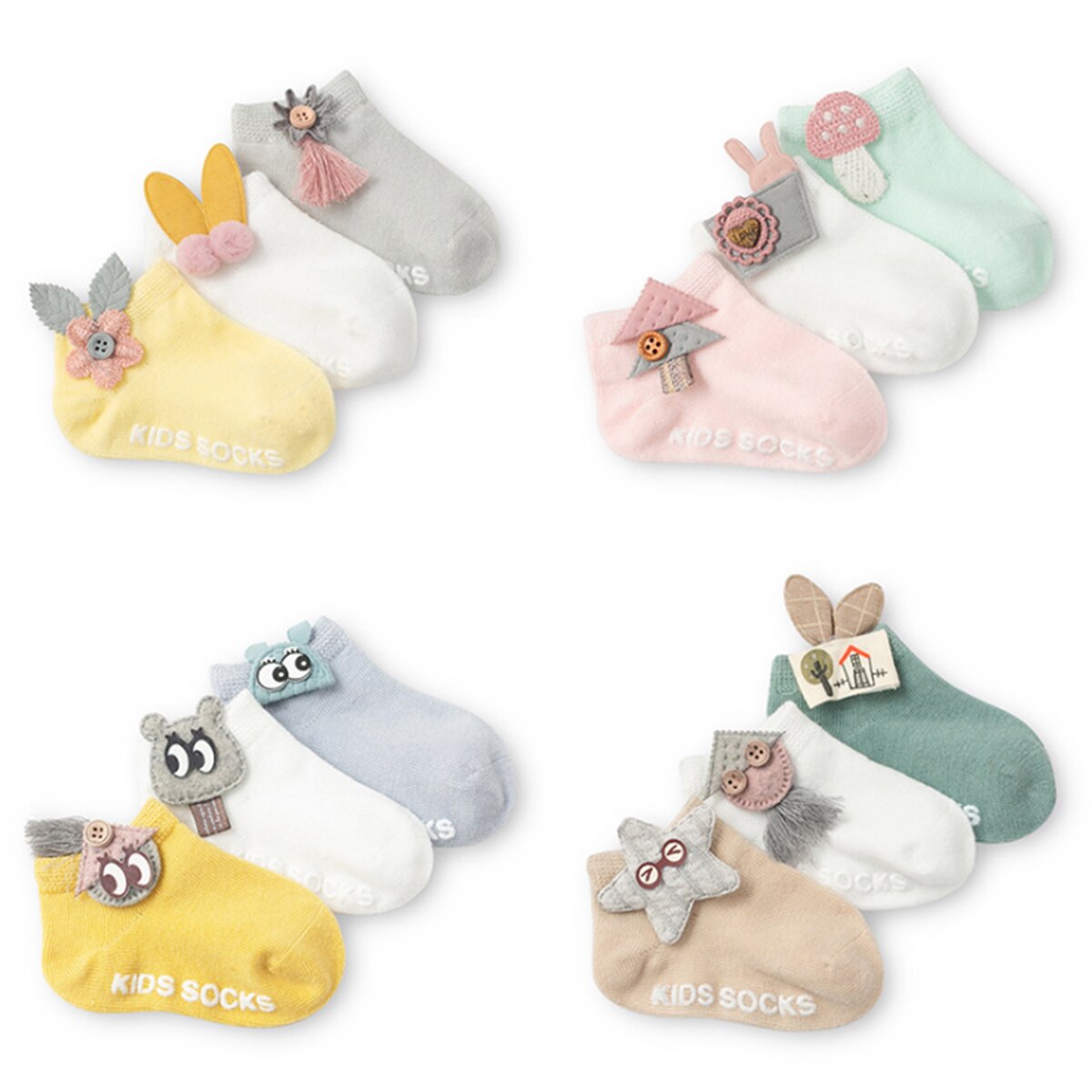 Herfst 3 Paren/set Baby Meisjes Jongens Sokken Leuke Mooie Anti-Slip Ademend Leuke Katoenen Dieren Mode Sokken Korte Buis sokken
