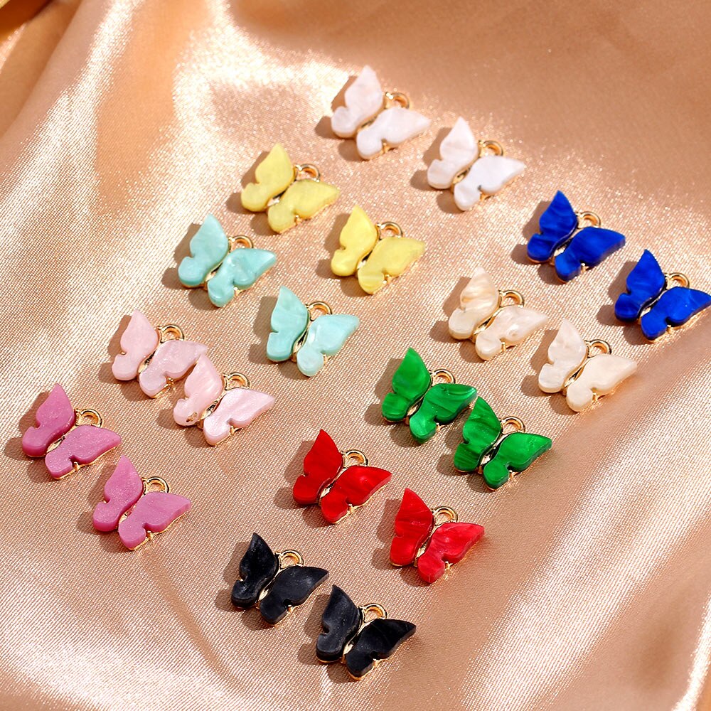 JJFOUCS 10Pcs/set Color Mixing Butterfly Cute Acrylic DIY Animal Pendant Handmade Jewelry For Necklace Bracelet Anklet Earring