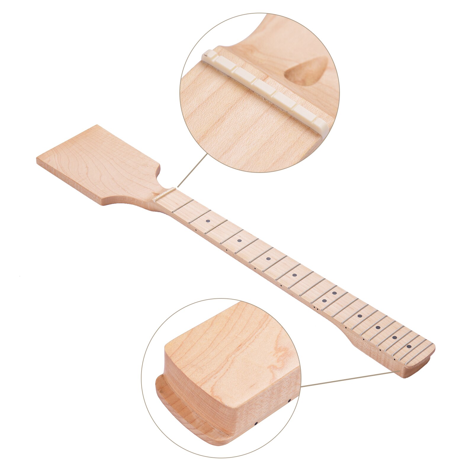 Universal Unfinished Electric Guitar Neck Maple Wood 22 Frets Fingerboard with Black Dots Inlay Replacement for Electric Guitar
