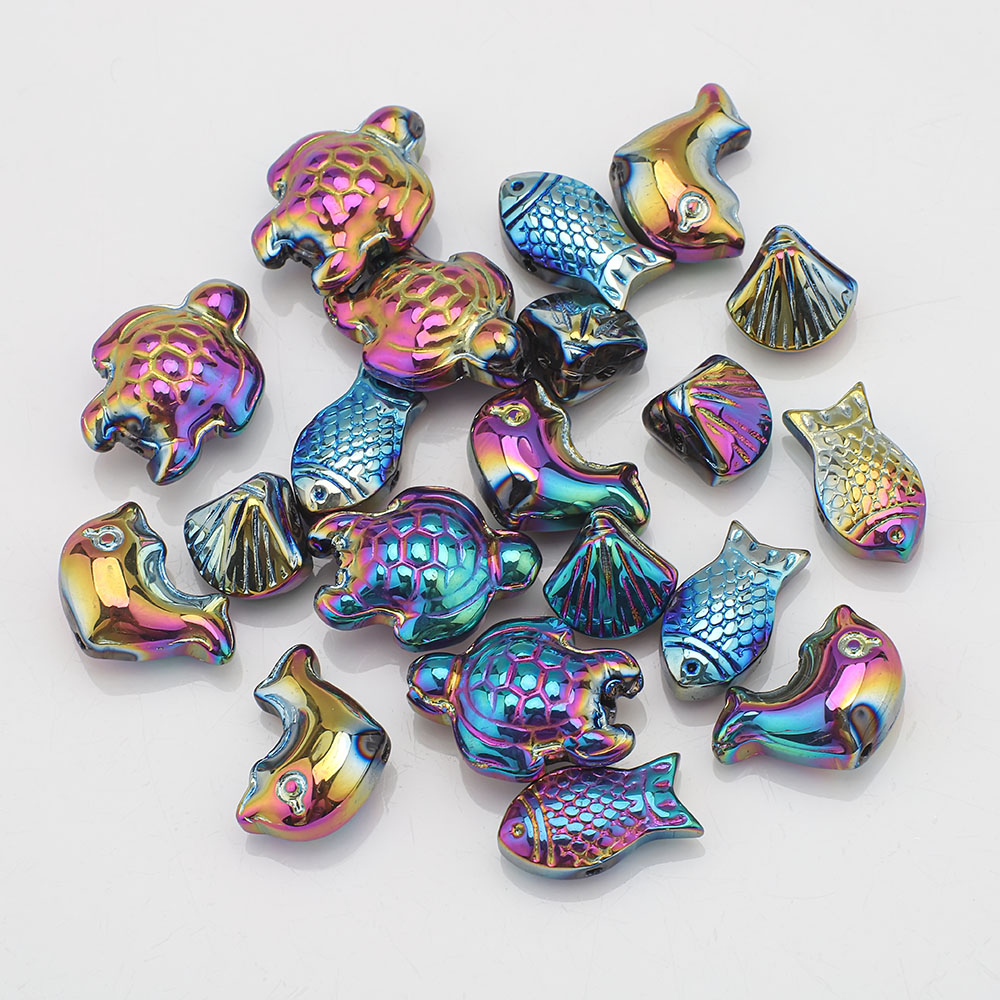 20 Pcs Mixed Shape Starfish /Snail /Shell/ Small Fish Crystal Glass Loose Beads DIY Making Earing Necklace Jewelry Accessories
