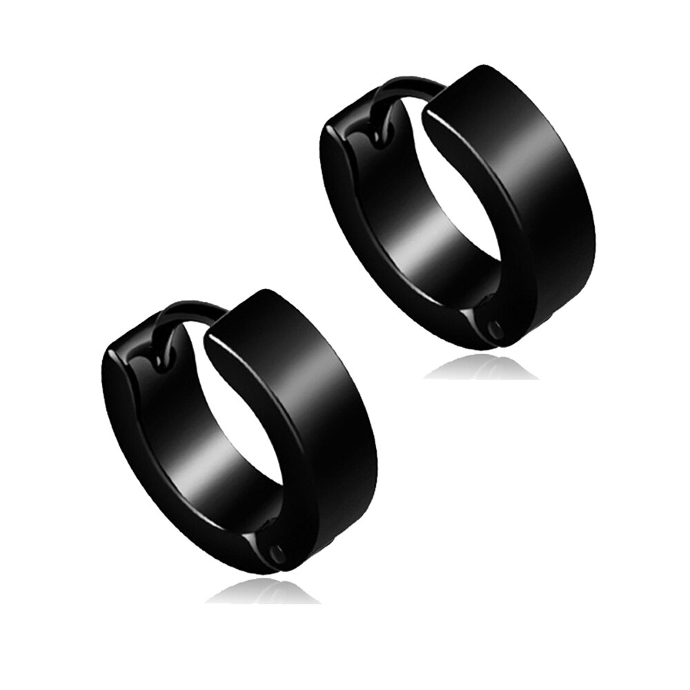 6 Style 316L Stainless Steel Dangle Round Cross Leaf Earring for Men Women Cool Punk Eboy Stud Earring Set: Style C Black