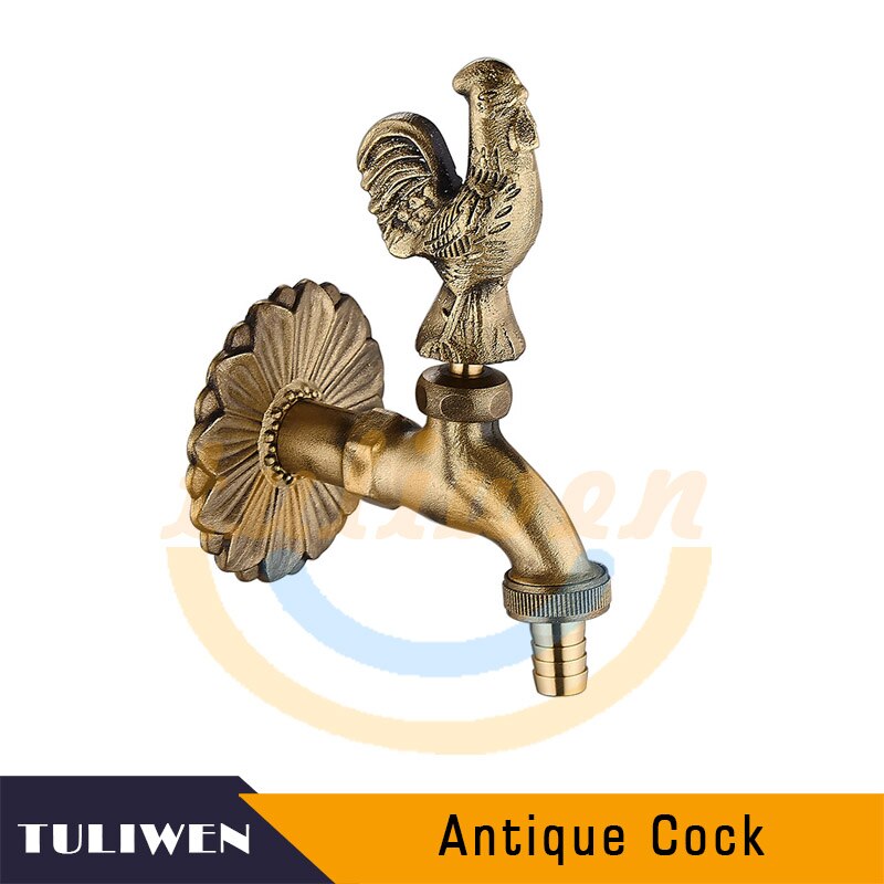 Decorative Antique Brass Garden Outdoor Faucet Cold Water Tap - With a Set of Brass Quick Connecter for 1/2&quot; Inches Hose: Dock-Antique