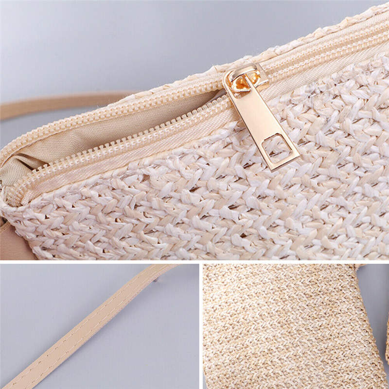 Vrouwen Kleine Vierkante Stro Zakken Strand Stijl Crossbody Schoudertas Handtas Emmer Zak