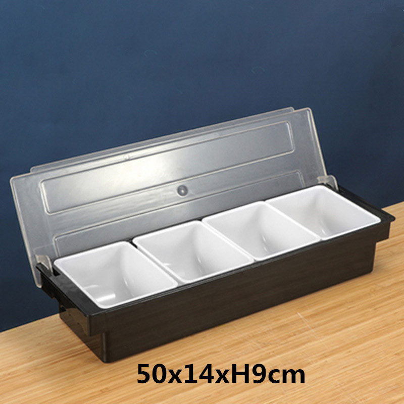 6 Compartment Seasoning Case Bar Condiment Box Holder Bar Drinks Fruit Garnish Cocktail Lime Lemo snack container storage box: 50x14xH9cm 4 grid