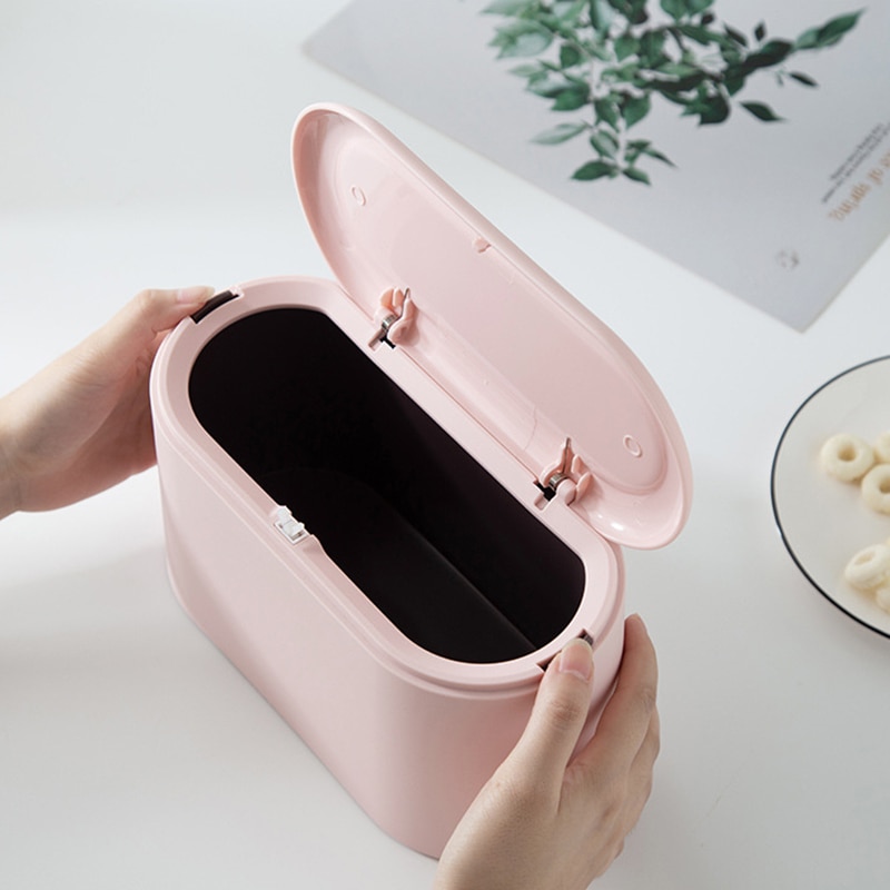 Mini Trash Can with Lid Small Garbage Storage Box Tiny Plastic Bin Bounce Up Countertop Wastebasket for Bathroom Office Kitchen