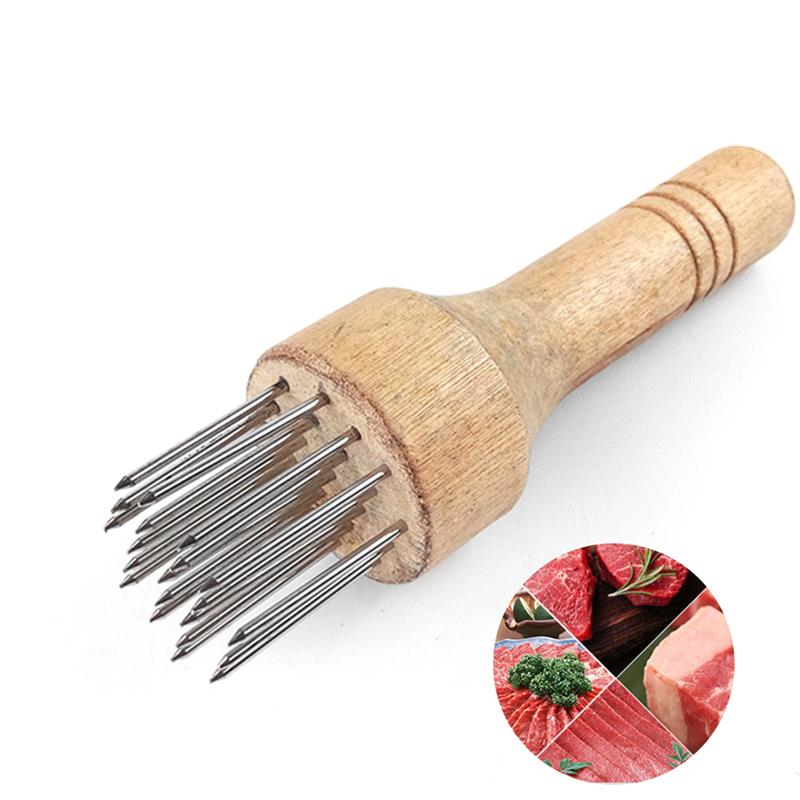 Stainless Steel Meat Needles Pounders With Wooden Handle Profession Meat Tenderizer Needle For Beef Tender Steak Kitchen Tools: Default Title