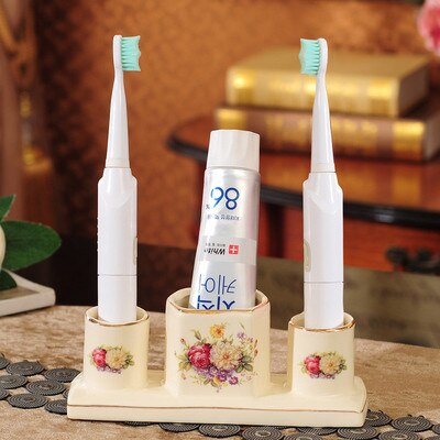 Juego de cerámica para baño, soporte y taza para cepillo de dientes, con bandeja, lavabo, par de cepillos de dientes eléctricos, 4 piezas: Style 6