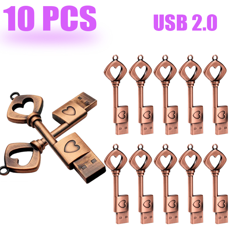 10 PCS LOT Pen Drive 128GB Love Shape Key Memoria USB 64GB Retro Style USB Flash Drive 32GB Mini Memory Stick 16GB: Chocolate / 16GB