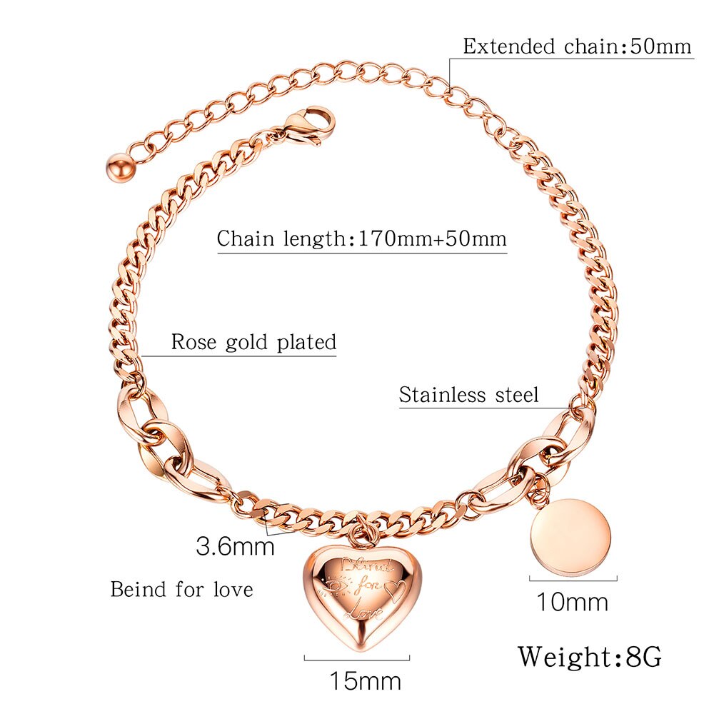 Lokaer Mode Roestvrij Staal Liefde Hart & Ronde Tag Charm Armbanden Voor Vrouwen Meisjes Bohemen Ketting Armband Sieraden B20097