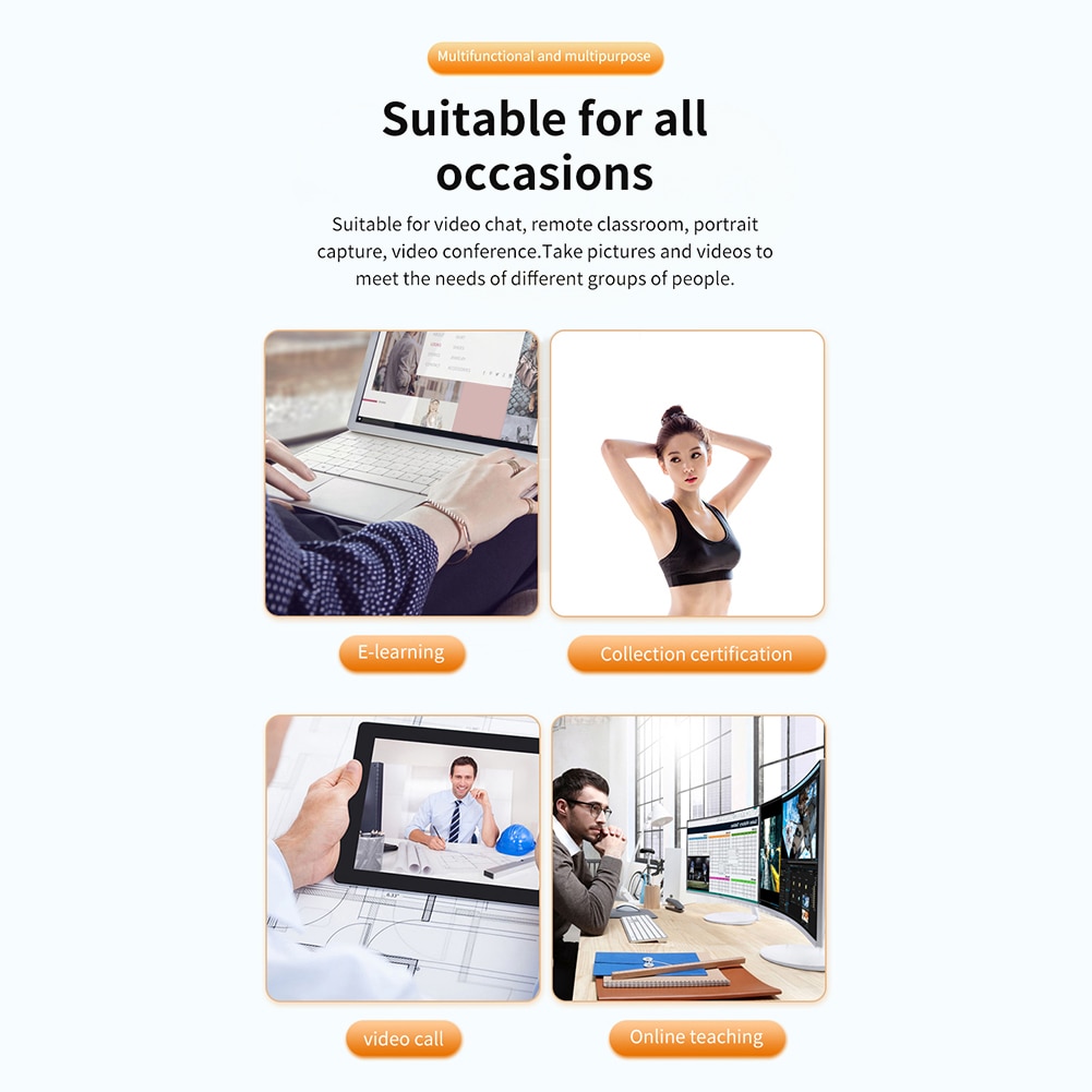 UVC / UVA 2MP Webcam with Built-in Microphone 3D DNR 1080P HD USB Driver Free Web Camera for Windows/Android/Linux PC Smart TV