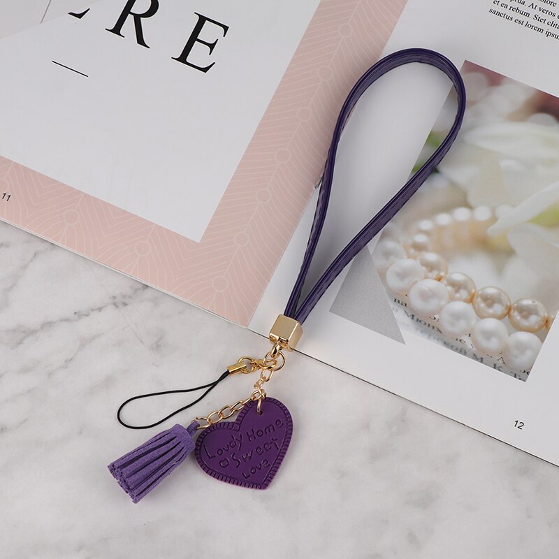 Love Heart Tassel Hand Wrist Lanyard Strap String for Phones for iPhone 7 8 X 6 for Xiaomi Camera USB Flash Drives Keychains: Purple