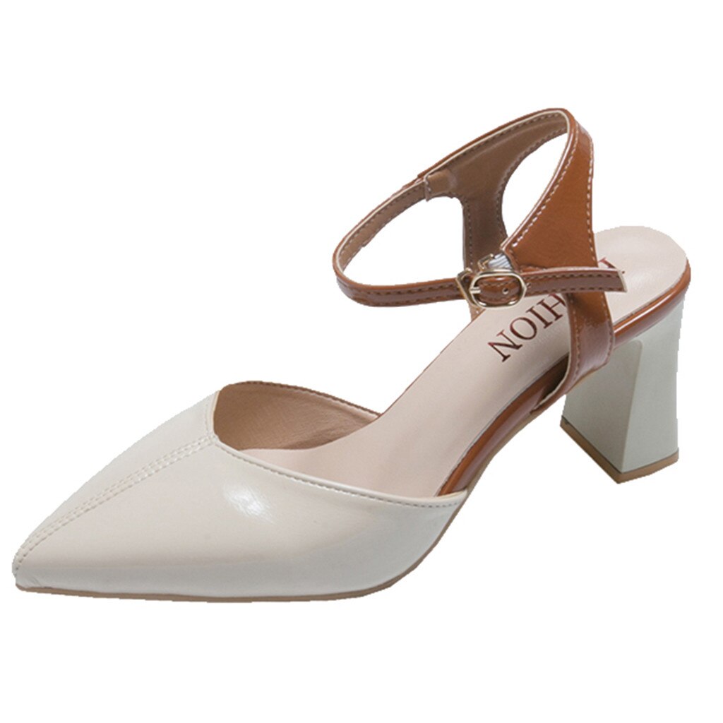 Women Sandals Casual Wild High Heels Pointed Toe Slip On Office Ladies Dress ShoeSummer Pointed Side Pumps Party Shoes Plus Size: Beige / 39