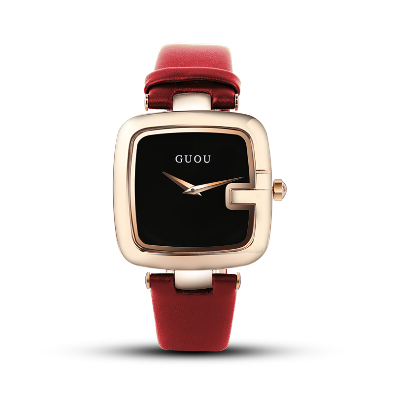 Guou dameure dameure til kvinder armbåndsure kvinder luksus montre femme firkantet ur saat: Rød