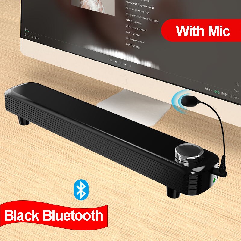 SADA Computer Speaker Bar Stereo Sound subwoofer Bluetooth Speaker For Macbook Laptop Notebook PC Music Player Wired Loudspeaker: Black Bluetooth Mic