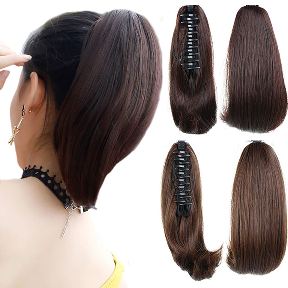 DIFEI-coleta recta corta de 6 pulgadas, resistente al calor, sintética, Natural, para el cabello, coleta