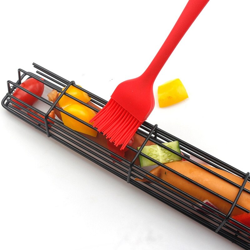 Portable BBQ Grill Basket Handheld Metal Barbecue Tool For sausage Corn sausage With Wood Handle Non-Stick BBQ Holder