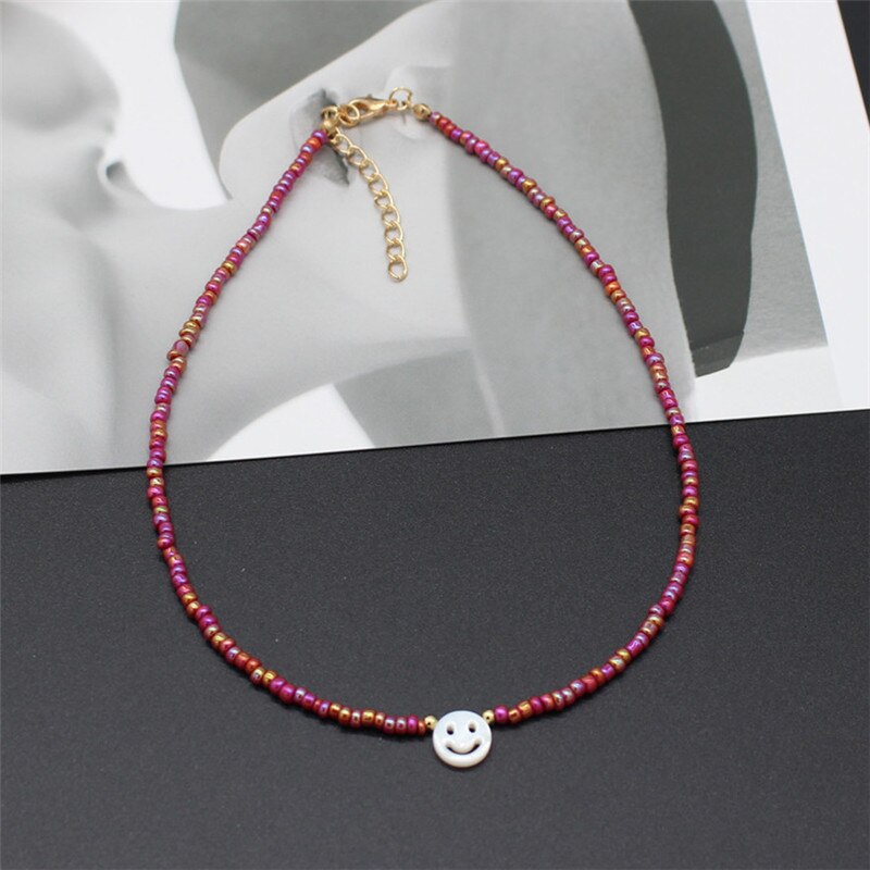 Natural Freshwater Shell Round White Smiley Rainbow Beaded Choker Necklace For Women Chain Jewelry Accessories: 6