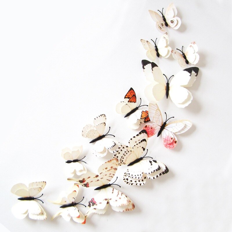 Pegatinas de mariposas artificiales 3D DIY 12 Uds. Para el hogar, decoración de tejas para el frigorífico, autoadhesivo impermeable extraíble de dos pisos: 4