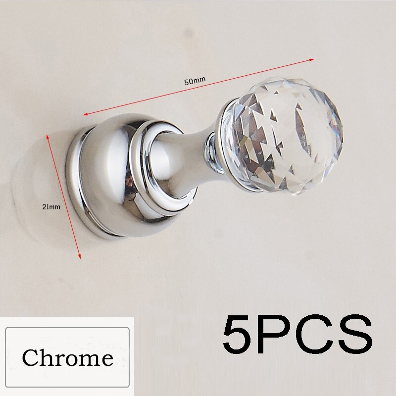 5pc krystal dekorative væg kroge håndklæde kroge flere farver messing kappekrog bøjler vægmonteret kappe krog badeværelse tilbehør: Yg -1111c