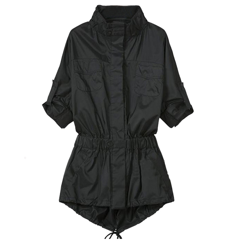 Forår efterår trenchcoat kvinder tynde windbreakers plus size rullekrave sort streetwear overtøj