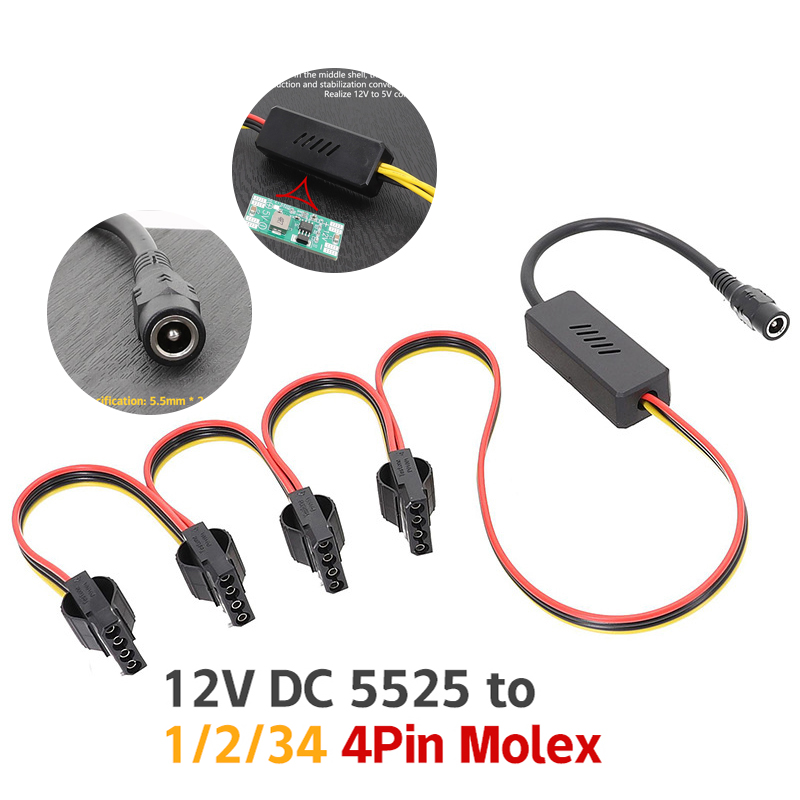 1pcs DC 5525 To SATA Hard Drive Power Supply Cable DC 12V To 4Pin Molex HDD Cable Step-down Voltage Regulator