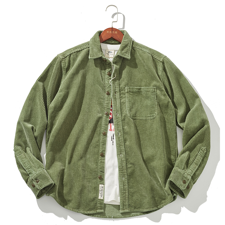 Stylish Men's Thick Corduroy Shirt Jacket with Vintage for Autumn and Winter: L / green