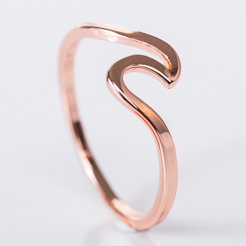 Mossovy Wave Legering Zilveren Ringen Charms Rose Gold Ring Minimalistische Sieraden Trouwringen voor Vrouwen Bague Femme Anillos Mujer: 7 / RoseGold