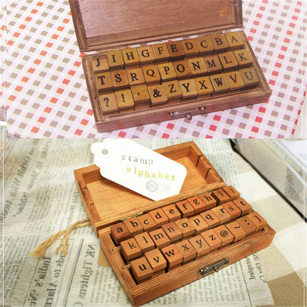 30pcs Retro Alphabet Letter Uppercase Lowercase Wooden Rubber Stamp Set Craft Stamps for Scrapbooking Office School Stationery