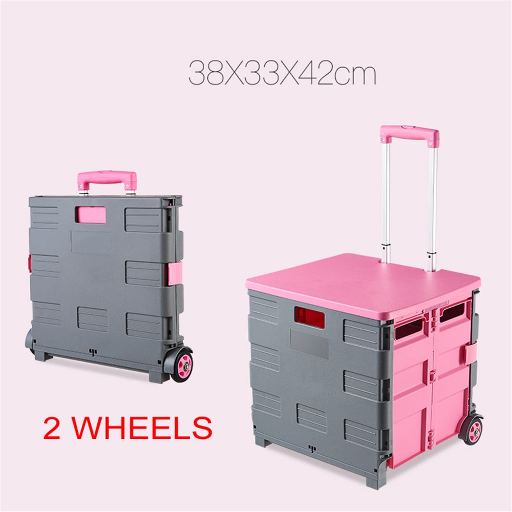 B-LIFE Foldable Utility Cart Folding Portable Rolling Crate Handcart with Durable Heavy Duty Plastic Telescoping Handle 2 Wheels