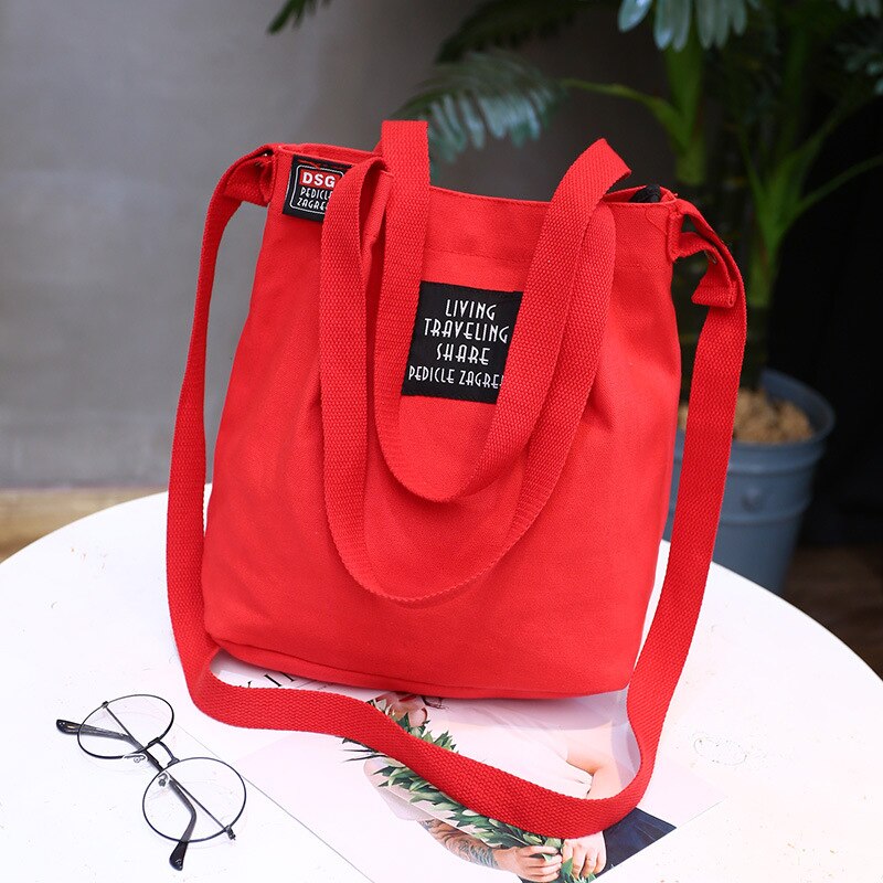 Saco de compras de lona bolsa de ombro único crossbody feminino meninas sacos de praia bolsas bolsas muje: Vermelho