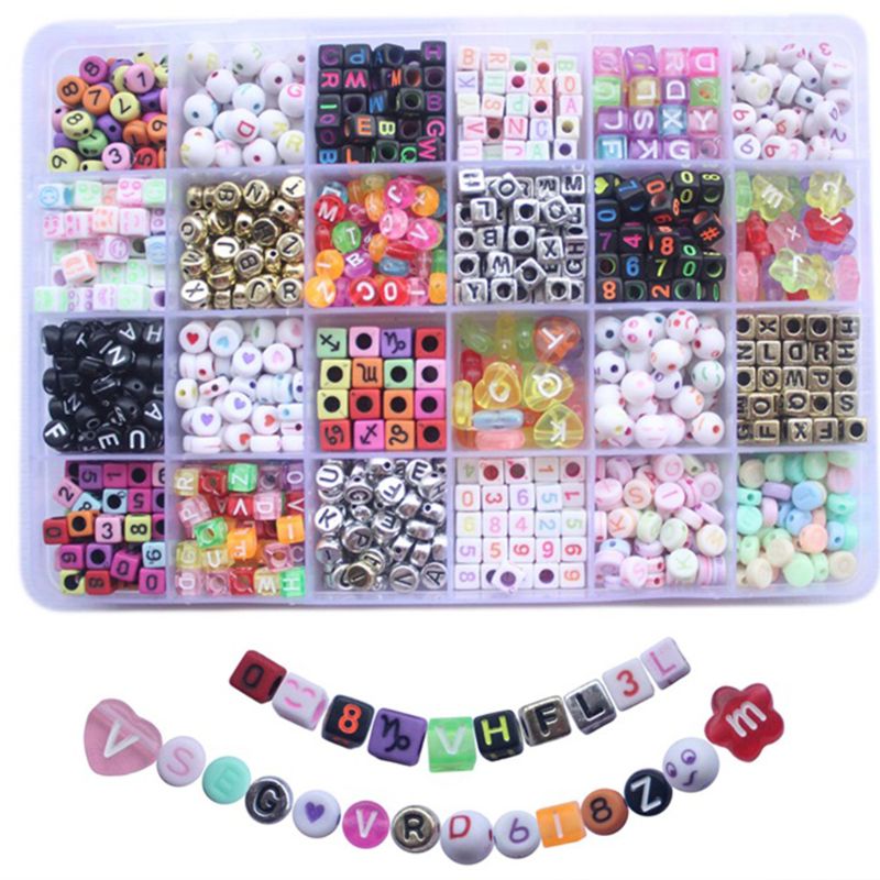 Cubo de cuentas con letras del alfabeto para niñas, pulseras de nombre, collares, manualidades DIY, juguetes, 1200 Uds.